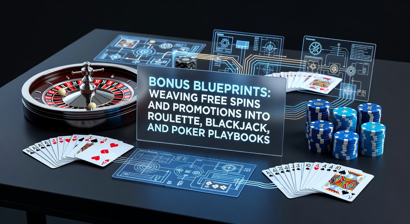 Strategische Integration von Boni in klassische Tischspiele wie Roulette, Blackjack und Poker, visualisiert durch farbenfrohe Blaupausen und Spielsymbole