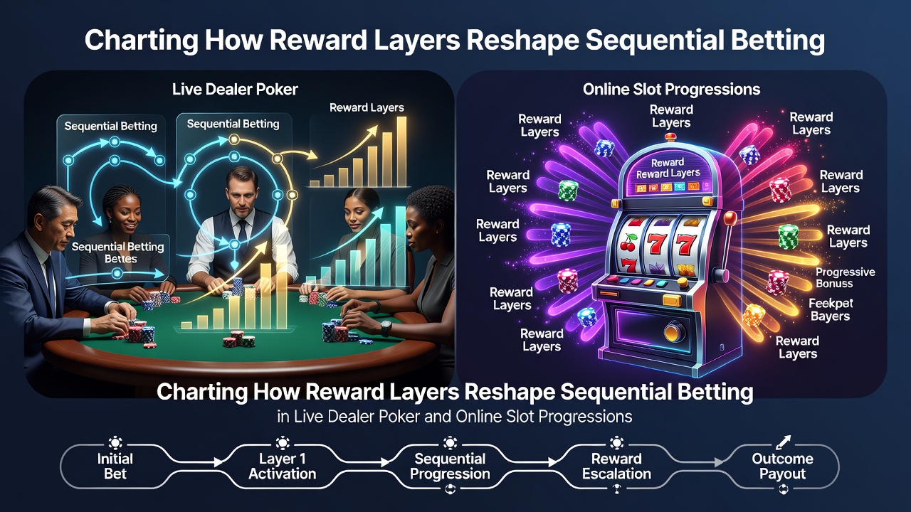 Diagramm zeigt Belohnungsschichten und deren Einfluss auf Wettsequenzen in Poker und Slots