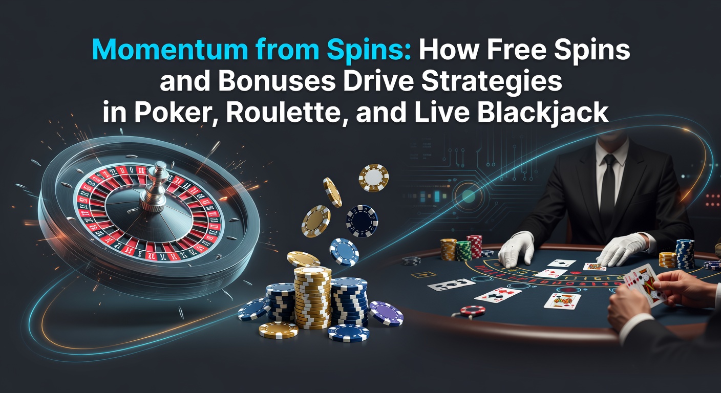 Dynamische Grafik, die Freispiele als Startschuss für Gewinnketten in Casino-Strategien darstellt, mit Roulettetafel, Pokerchips und Blackjackkarten im Fokus