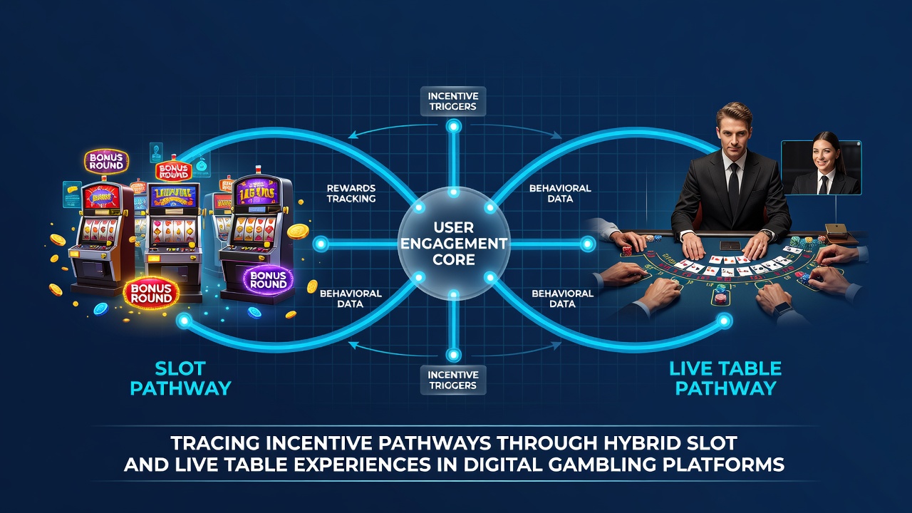 Darstellung hybrider Slot- und Live-Tisch-Erfahrungen auf einer digitalen Glücksspielplattform mit integrierten Anreizstrukturen